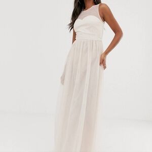 Asos Little Mistress Mesh Insert Maxi Dress Pink US 12